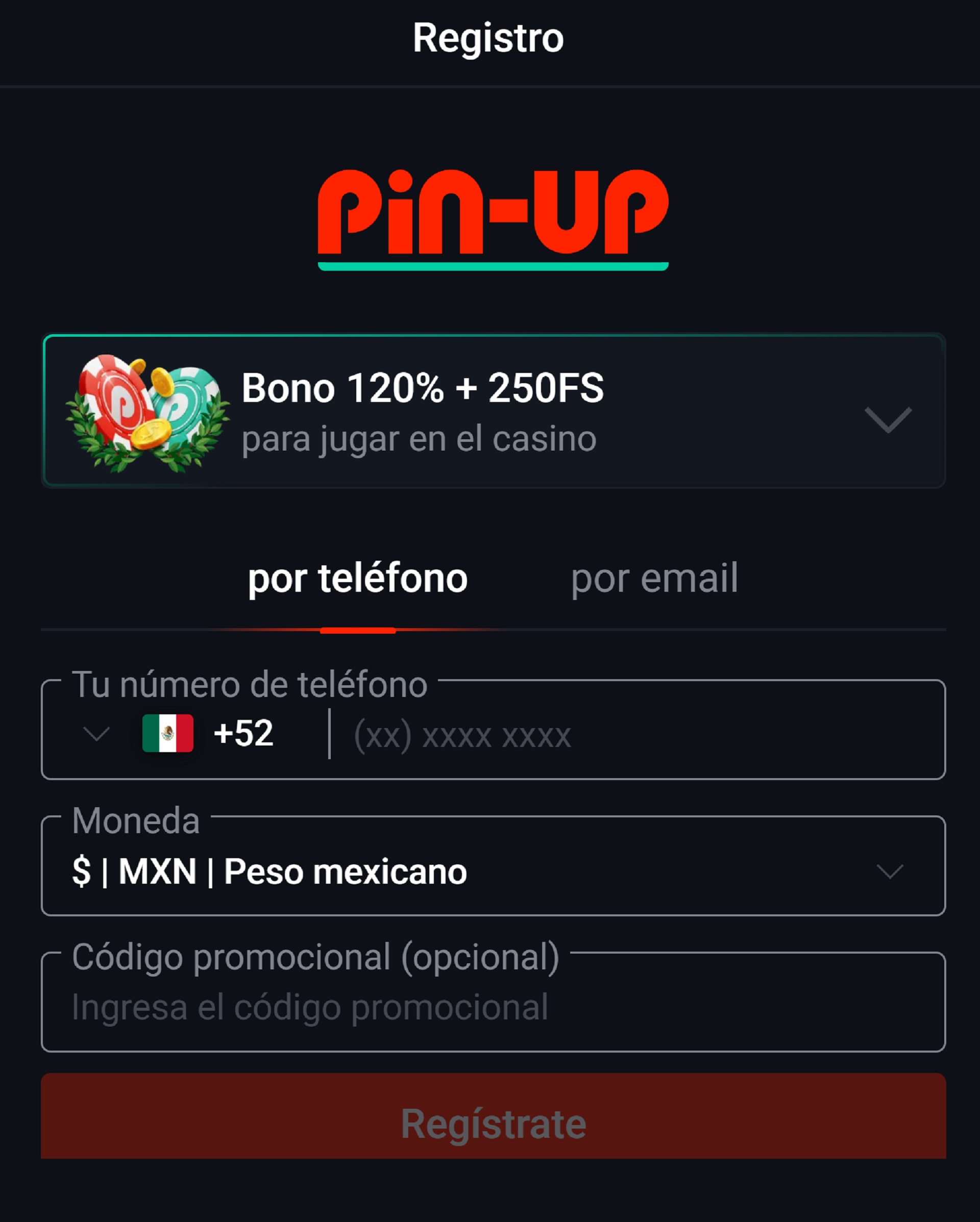 Registro en Pin-Up México - Abre tu cuenta y recibe bonos de bienvenida